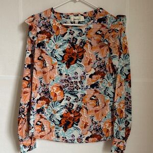 Anthropologie Porridge Bergen Floral Ruffled Shoulder Blouse Small